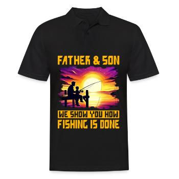 Père et fils, nous vous montrons comment se fait la pêche - Polo Homme - noir - Devant - Kai (181cm)
