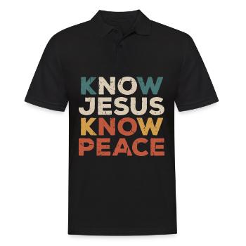 Know Jesus Know Peace Retro Glaubensspruch - Männer Poloshirt - Schwarz - Vorne - Kai (181cm)