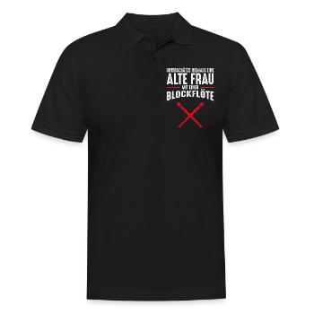 Alte Frau - Blockflöte | Retro Vintage Style - Männer Poloshirt - Schwarz - Vorne - Kai (181cm)
