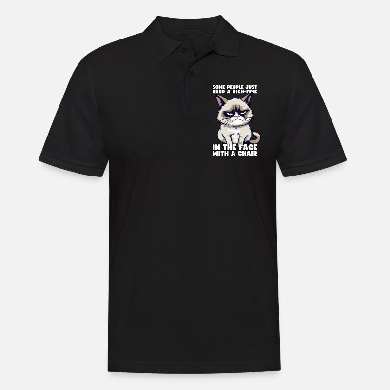 Cat Some People Just Need A High Five In The Face - Männer Poloshirt - Schwarz