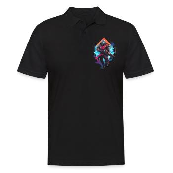 Epic Gamer Guardian in Vaporwave Synthwave Farben - Männer Poloshirt - Schwarz - Vorne - Kai (181cm)