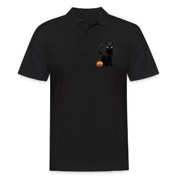 Halloween macabre : chat noir à la citrouille - Polo Homme - noir - Devant - Kai (181cm)