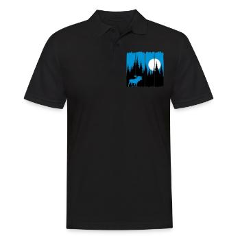 Elch vor Mond/Sonne Waldbewohner Wald Hirsch Tier - Männer Poloshirt - Schwarz - Vorne - Kai (181cm)