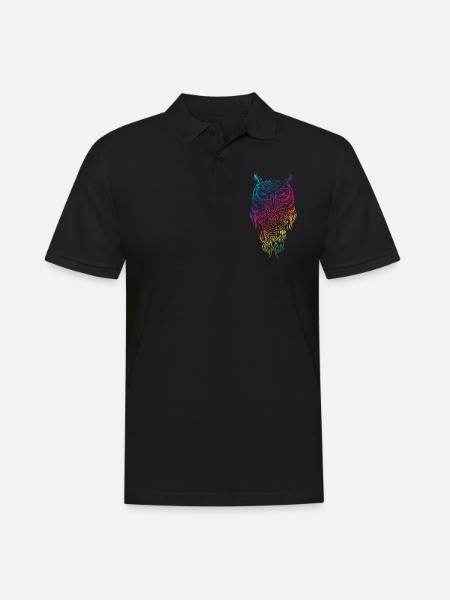 Eule und Uhu der einen anstarrt - Männer Poloshirt - Schwarz