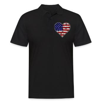 US -patriotisches Herz Mit Der USA Flagge 4. Juli - Männer Poloshirt - Schwarz - Vorne - Kai (181cm)