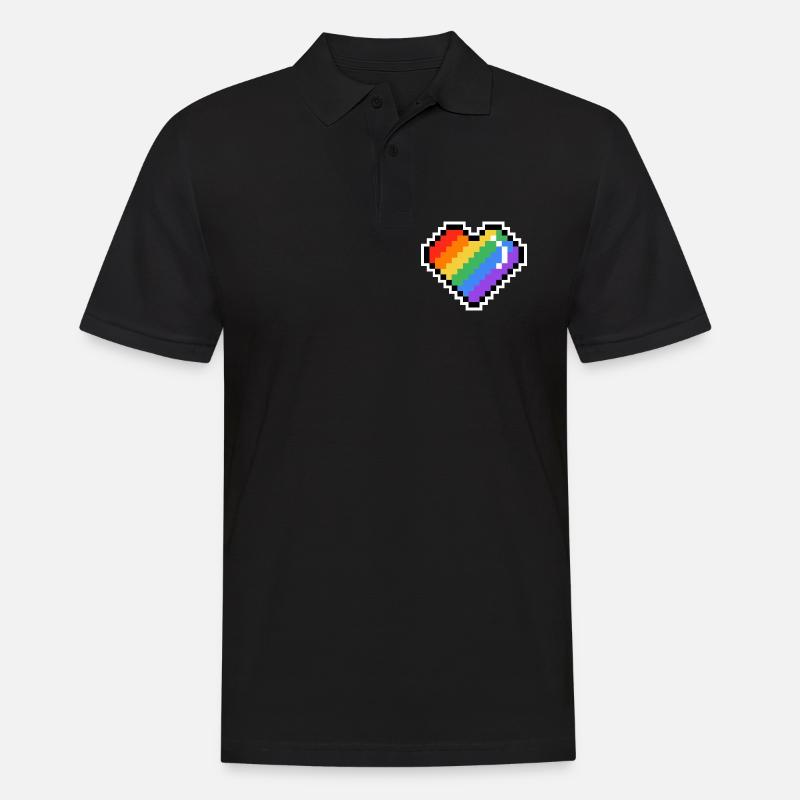 Pixel Regenbogenherz - Männer Poloshirt - Schwarz