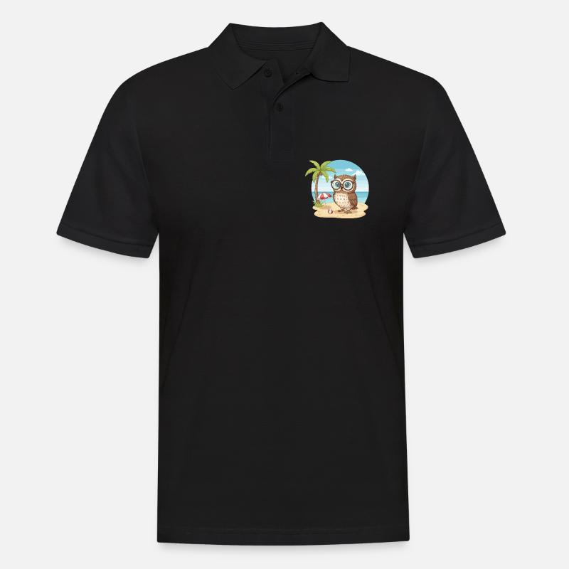 Süße Eule mit Brille Strandsommerferien - Männer Poloshirt - Schwarz