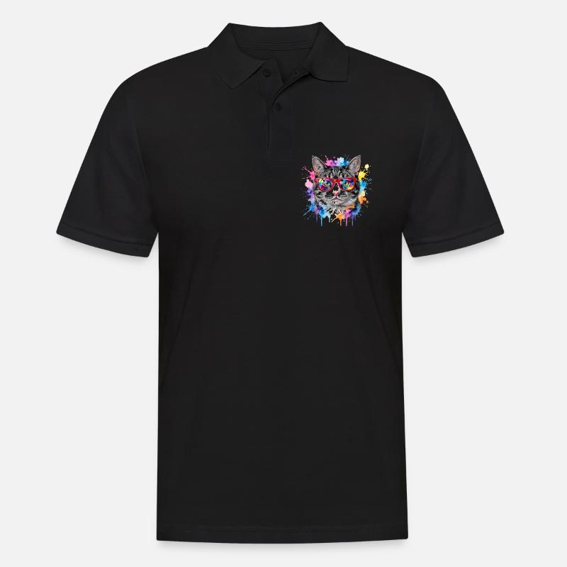 Katzengesicht im Regenbogen-Aquarell Geschenk - Männer Poloshirt - Schwarz