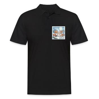 Süße Winterwald Tiere – Fuchs, Hase und Rehkitz  - Männer Poloshirt - Schwarz - Vorne - Kai (181cm)