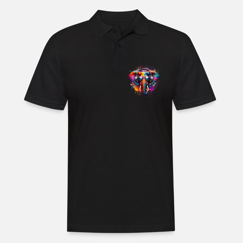 Bunter Elefant mit Kopfhörern - Männer Poloshirt - Schwarz