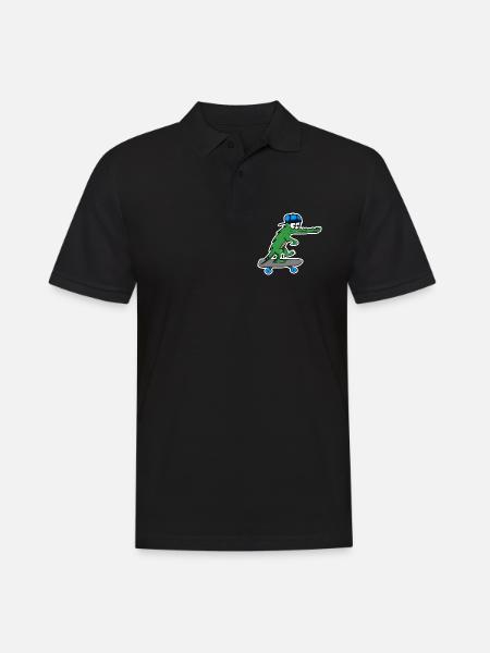 Crocodile with skateboard and cap - Men's Polo Shirt - black