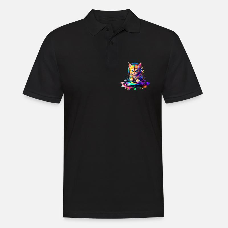 Kätzchen DJ - Regenbogen 2 - Männer Poloshirt - Schwarz