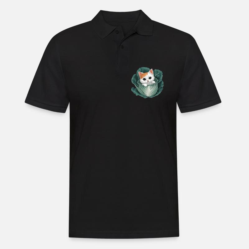 Kätzchen lugt aus Kohlblatt - Männer Poloshirt - Schwarz