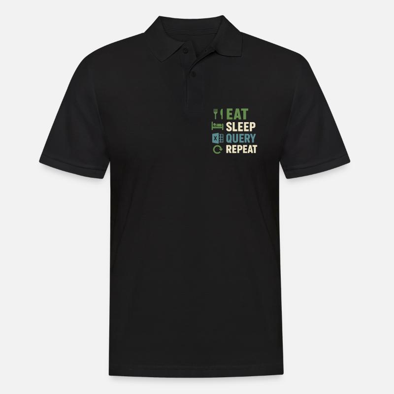 Eat Sleep Query Repeat - Männer Poloshirt - Schwarz
