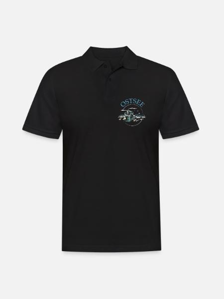Ostsee Strandkorb See Symbol Meer Illustration - Männer Poloshirt - Schwarz