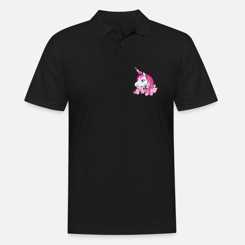 Pinkes Einhorn mit Blütenkrone - Männer Poloshirt - Schwarz