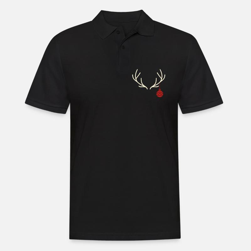 Geweih mit roter Weihnachtskugel – Yule Stil - Männer Poloshirt - Schwarz