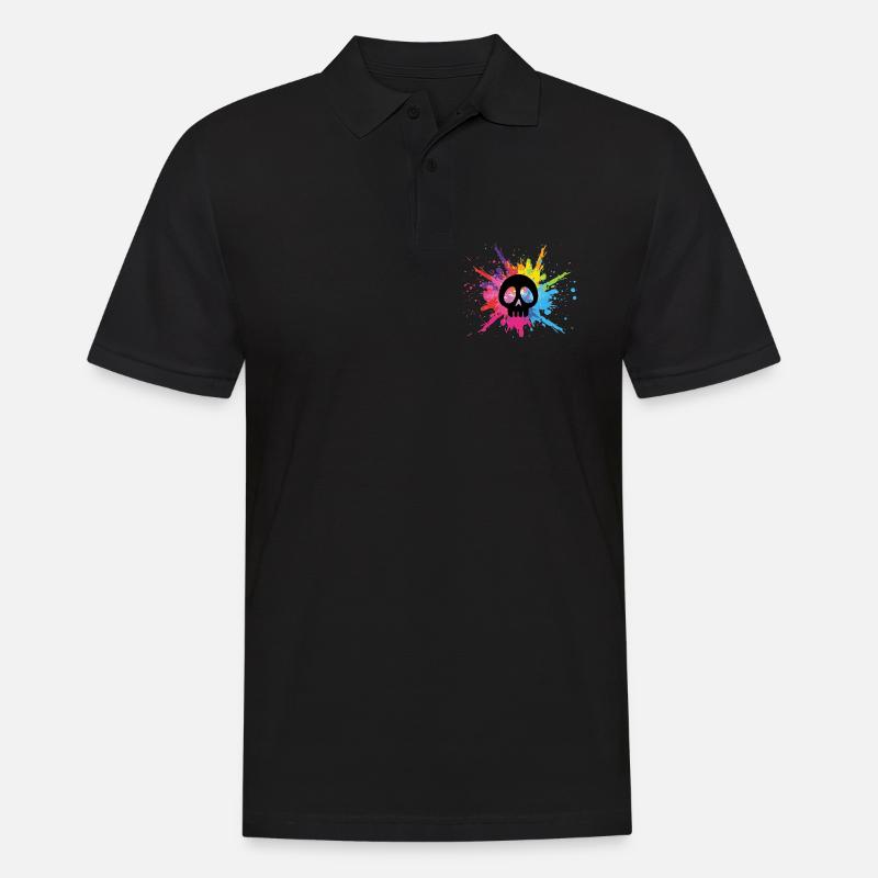Schwarzer Schädel und mehrfarbige Explosion - Männer Poloshirt - Schwarz