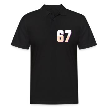 6 7 – Trendiges, minimalistisches Textdesign, - Männer Poloshirt - Schwarz - Vorne - Kai (181cm)