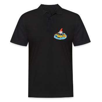 Garden gnome in rubber dinghy on summer adventure - Men's Polo Shirt - black - Front - Kai (181cm)