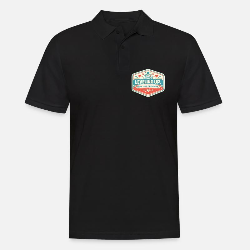 Leveling Up Gaming Abzeichen - Männer Poloshirt - Schwarz