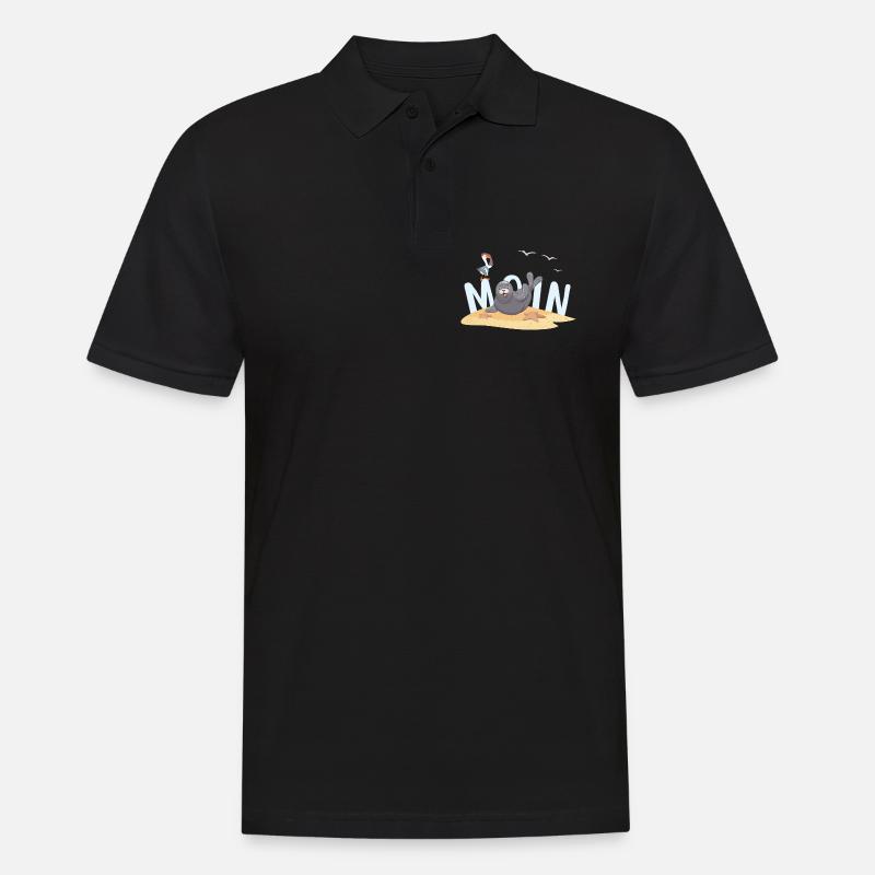 Moin Robbe Möwe Strand - Männer Poloshirt - Schwarz