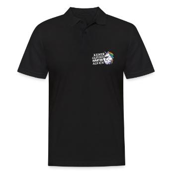 Härter als ich – Einhorn Kraftdesign - Männer Poloshirt - Schwarz - Vorne - Kai (181cm)