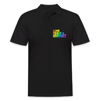 Typo Love Peace Diversity Rainbow - Männer Poloshirt - Schwarz - Vorne - Kai (181cm)