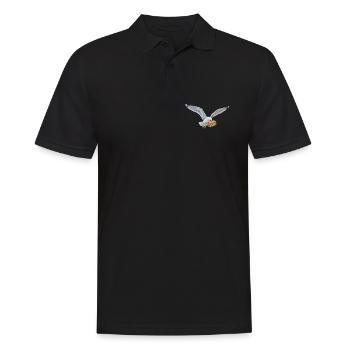 Mouette drôle vole un rouleau de poisson sur la plage - Polo Homme - noir - Devant - Kai (181cm)