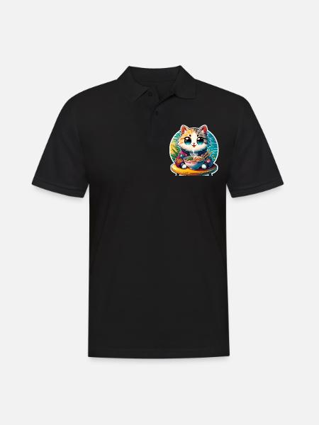 Cat Ramen Kawaii Anime - Men's Polo Shirt - black