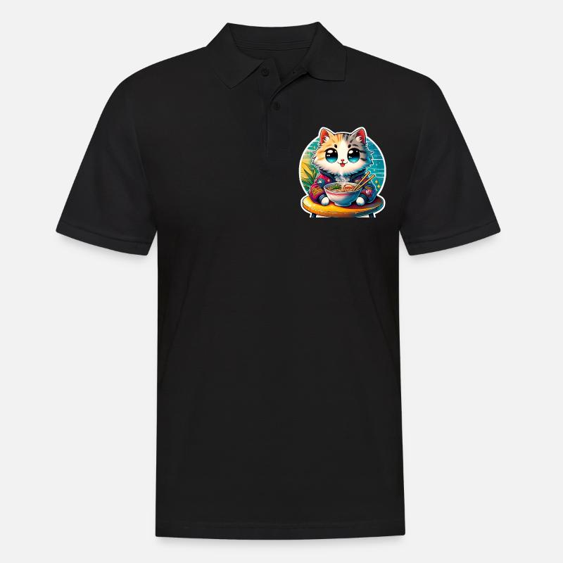 Chat Ramen Kawaii Anime - Polo Homme - noir