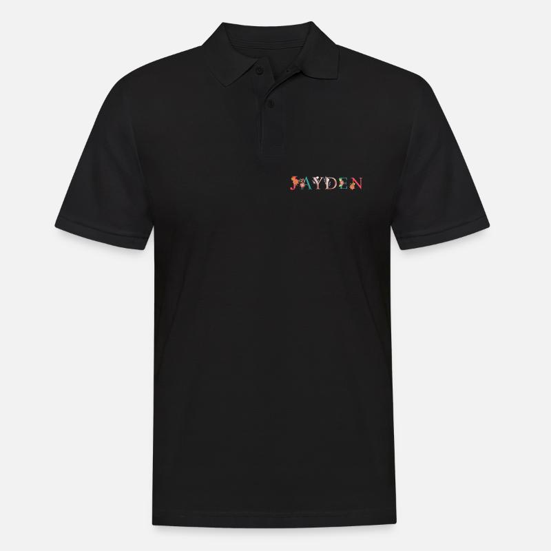 JAYDEN Namenskunst mit gestickten Blumen - Männer Poloshirt - Schwarz
