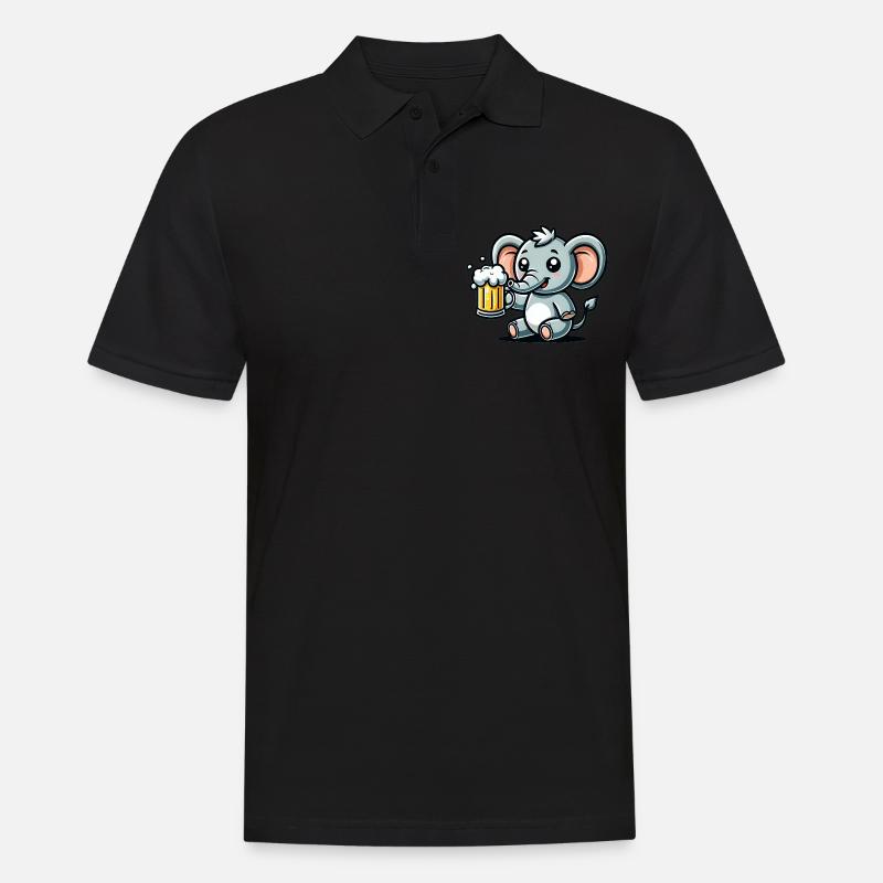 Cute Elephant Drinking Beer - Männer Poloshirt - Schwarz