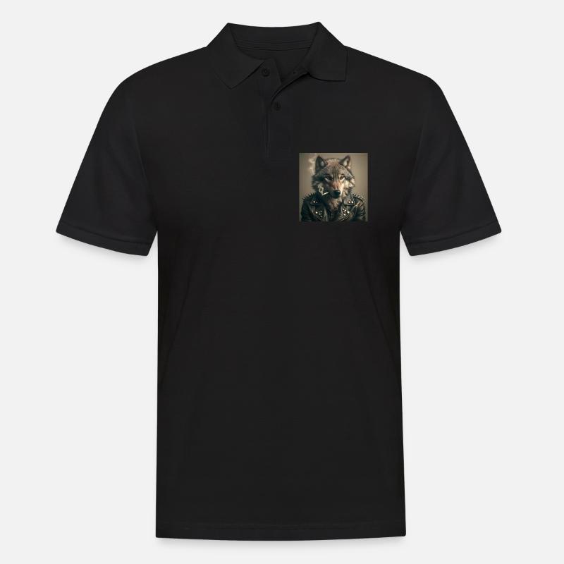 Rockiger Wolf mit Lederjacke - Männer Poloshirt - Schwarz