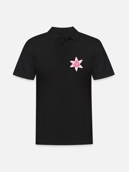 Rosa Lilien-Blumenillustration - Männer Poloshirt - Schwarz