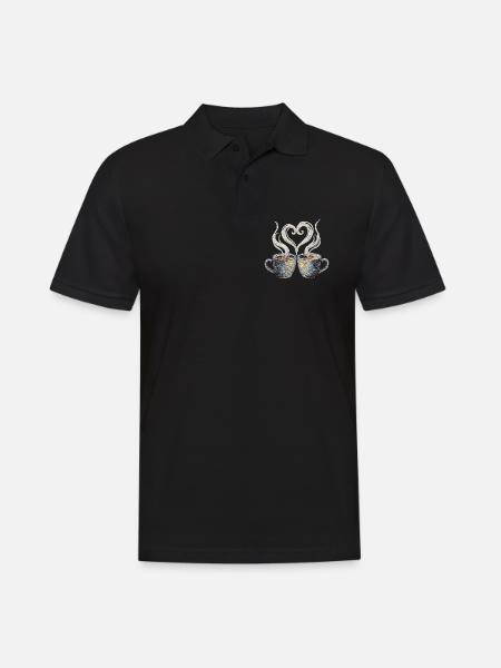 Coffee date Valentinstag bestickter Look (gedruckt) - Männer Poloshirt - Schwarz