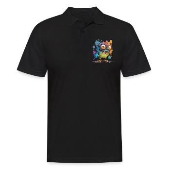kleines freches Monster in Watersplash Farben - Männer Poloshirt - Schwarz - Vorne - Kai (181cm)