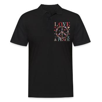 Frieden Und Liebe, Hippie -Stil - Männer Poloshirt - Schwarz - Vorne - Kai (181cm)