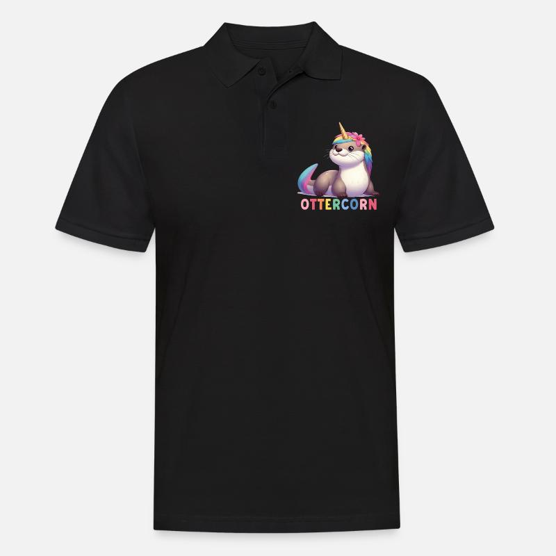 Otter Einhorn - Männer Poloshirt - Schwarz