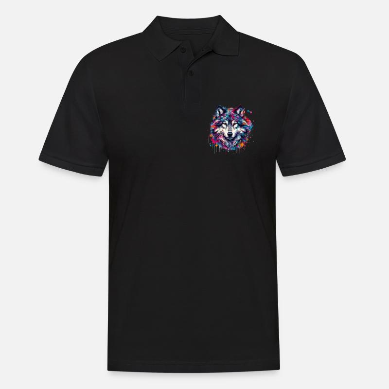 Wolf - Männer Poloshirt - Schwarz