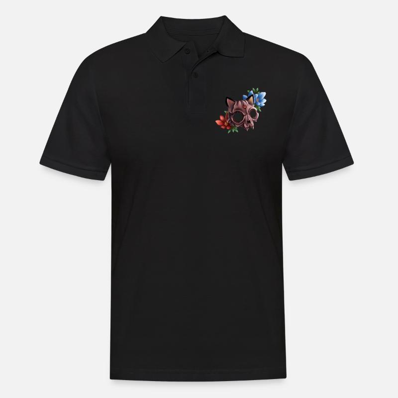 Katzenschädel mit Blumen - Männer Poloshirt - Schwarz