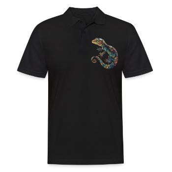 Blumen Leopard Gecko Bunt & Verschnörkelt - Männer Poloshirt - Schwarz - Vorne - Kai (181cm)