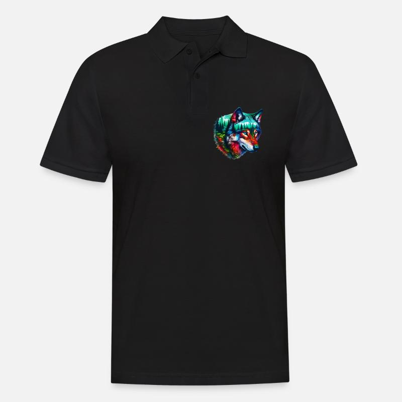 Wolf - Männer Poloshirt - Schwarz