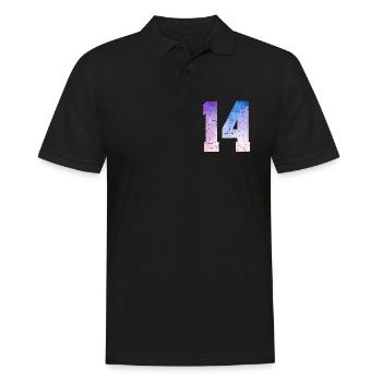 Ausgabe 14 – 14. Jubiläumsgeschenk - Männer Poloshirt - Schwarz - Vorne - Kai (181cm)