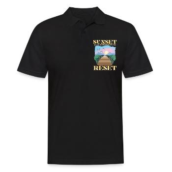 Sunset Is An Oppurtunity To Reset für einen - Männer Poloshirt - Schwarz - Vorne - Kai (181cm)