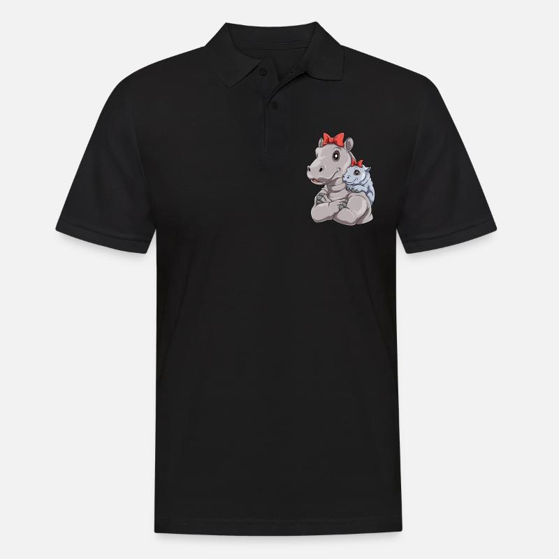 Liebevolles Nilpferd mit Nilpferd Kind - Männer Poloshirt - Schwarz
