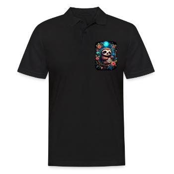 Faultier Niedliches Tier Floraler Nachthimmel - Männer Poloshirt - Schwarz - Vorne - Kai (181cm)