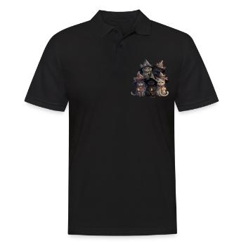 Halloween Katzen als Hexen verkleidet - Männer Poloshirt - Schwarz - Vorne - Kai (181cm)