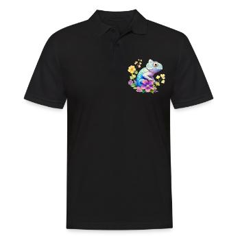 Niedliches Chamäleon Leguan für - Männer Poloshirt - Schwarz - Vorne - Kai (181cm)