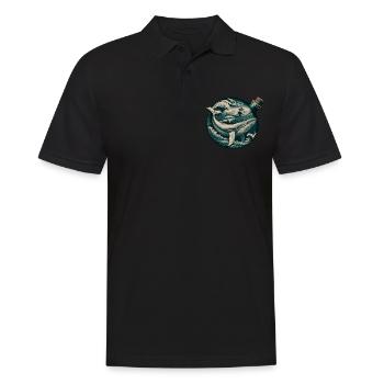 Nautisches Abenteuer Ozean Wellen und Wale - Männer Poloshirt - Schwarz - Vorne - Kai (181cm)
